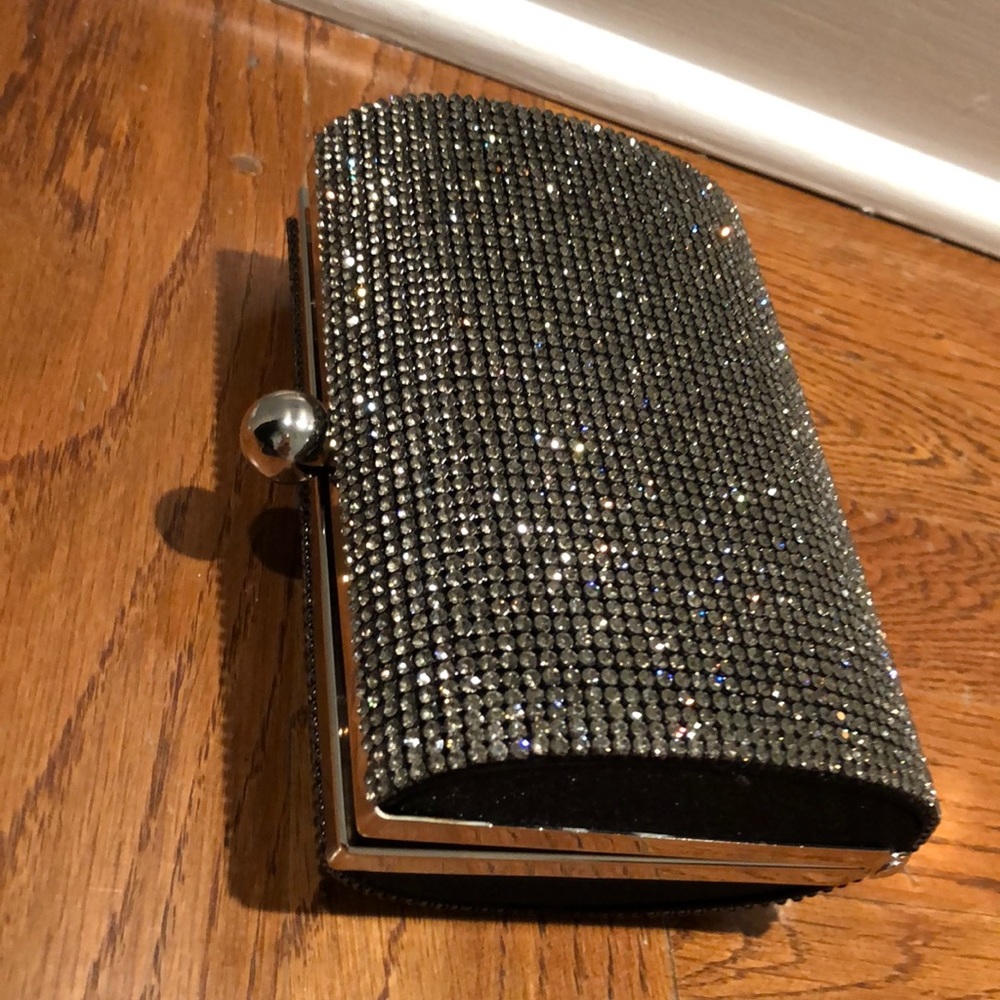 Evening bag with real crystals and chain.